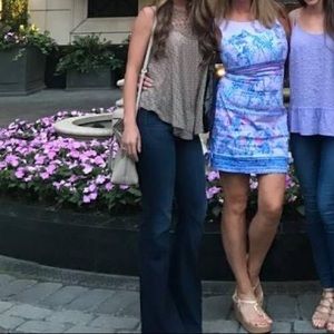 FREE PEOPLE Grey Light Brown Eyelet Top XS